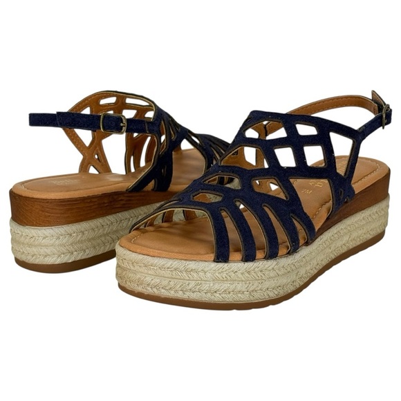 Bella Vita Zip-Italy Navy Leather Womens Wedge Sandals Size 7M - Picture 11 of 14